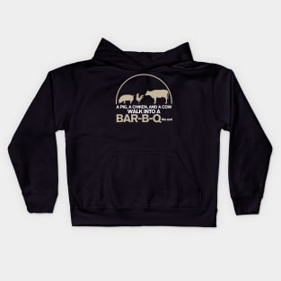 A Pig A Chicken And A Cow Walk Into A Bar-B-Q Funny Barbecue Kids Hoodie